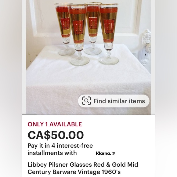 MCM vintage 60’s set of 4 Libbey’s Pilsner, beer, footed flutes, red & gold 10oz - Picture 15 of 17